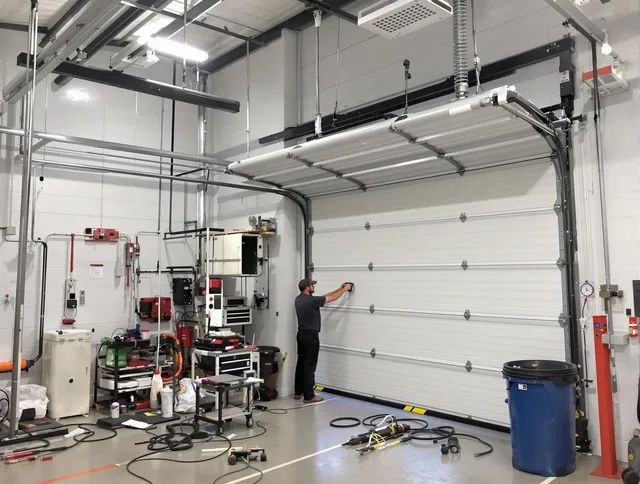 Brookfield Garage Door Repair certified technician performing commercial door repair at a Brookfield business facility