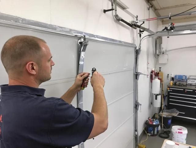 Before and after garage door dent repair by Brookfield Garage Door Repair in Brookfield
